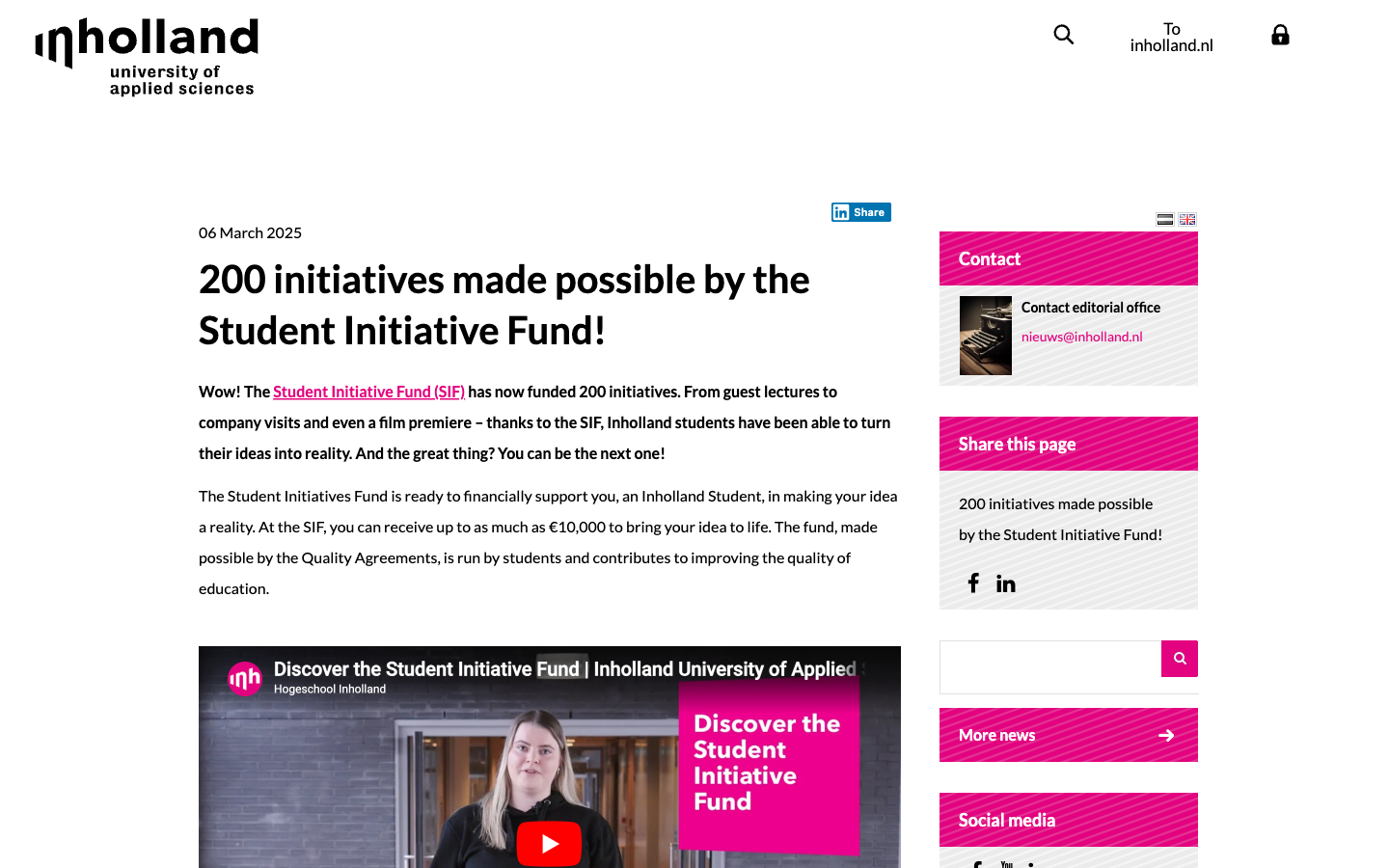 Inholland Student Initiative Fund screenshot